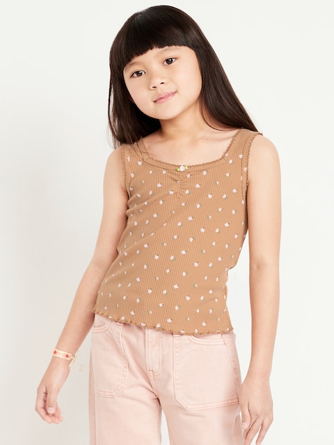 Printed Fitted Ribbed Tank Top for Girls - Belgian Waffle