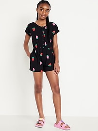 Image number 1 showing, Printed Short-Sleeve Button-Front Romper for Girls