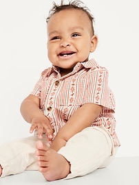 Image number 1 showing, Printed Short-Sleeve Linen-Blend Pocket Shirt for Baby