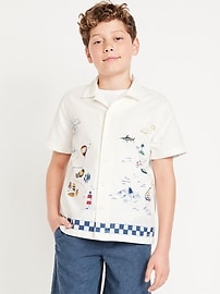 Image number 1 showing, Printed Short-Sleeve Linen-Blend Shirt for Boys