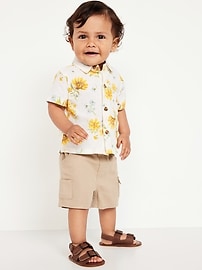 Image number 1 showing, Printed Short-Sleeve Linen-Blend Shirt for Baby