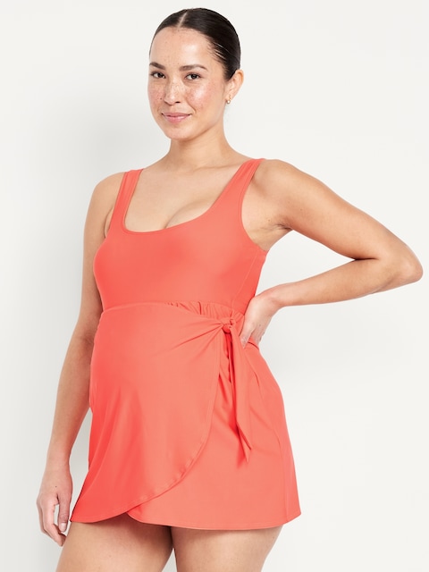 Maternity Classic Wrap Swim Dress - Coral Tropics