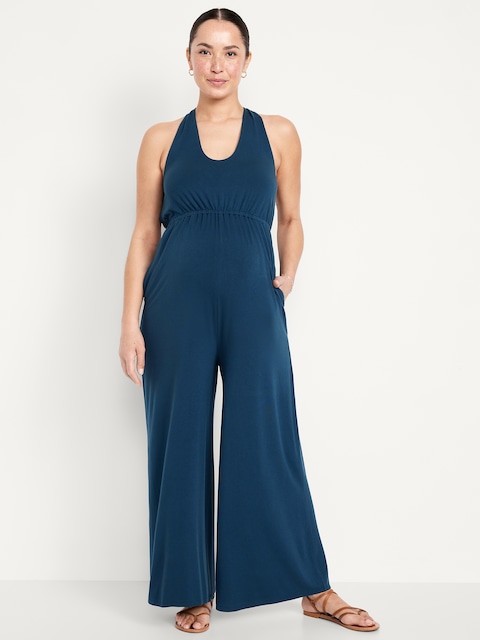Maternity Waist-Defined Halter Jumpsuit - Tidewater