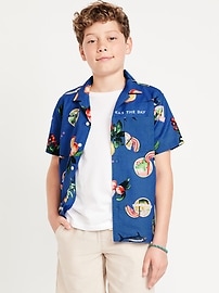 Image number 1 showing, Printed Short-Sleeve Linen-Blend Pocket Shirt for Boys