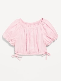 Image number 2 showing, Cropped Short Puff-Sleeve Double-Weave Top for Girls