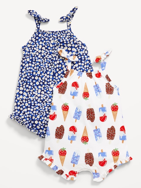 Sleeveless Tie-Knot One-Piece Romper 2-Pack for Baby - Ice Cream