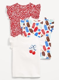 Image number 1 showing, Short-Sleeve Ruffle-Trim T-Shirt 3-Pack for Toddler Girls