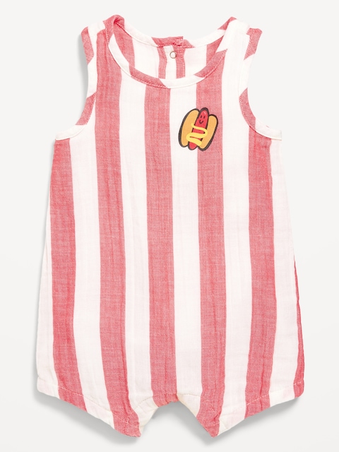 Printed Sleeveless Double-Weave One-Piece Romper for Baby