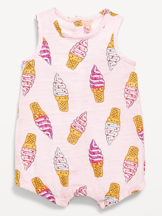Image number 1 showing, Printed Sleeveless Double-Weave One-Piece Romper for Baby