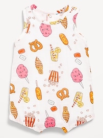 Image number 1 showing, Printed Sleeveless Double-Weave One-Piece Romper for Baby