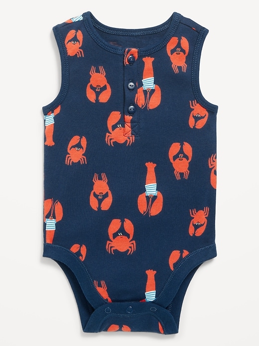 Image number 1 showing, Printed Sleeveless Henley Bodysuit for Baby