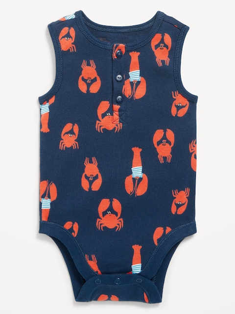 Printed Sleeveless Henley Bodysuit for Baby