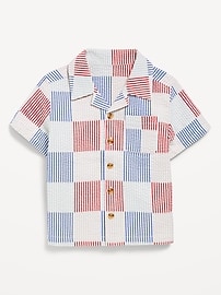 Image number 1 showing, Printed Short-Sleeve Textured Pocket Shirt for Toddler Boys