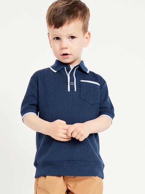 Sweater-Knit Pocket Polo Shirt for Toddler Boys - Obscure Night