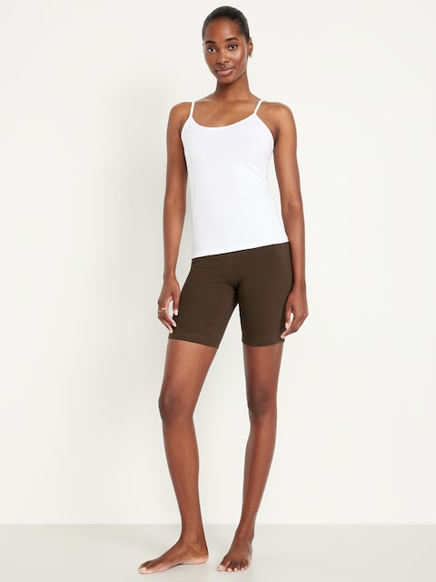 High-Waisted Biker Shorts -- 8-inch inseam - Coffee Grounds Print