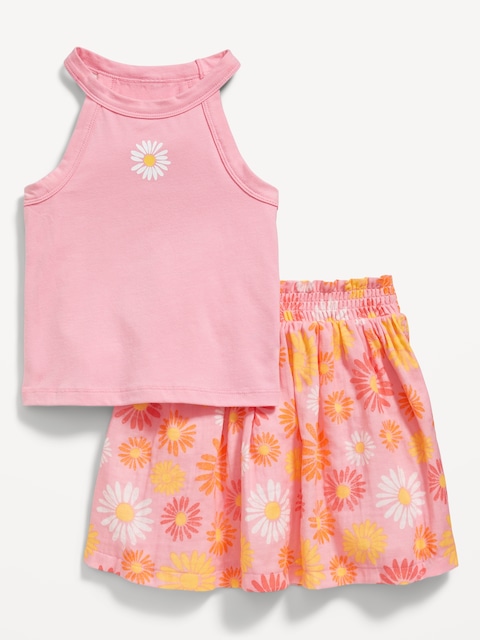 Fitted Halter Graphic Tank and Skort Set for Toddler Girls