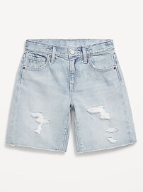 Baggy Frayed-Hem Bermuda Jean Shorts for Girls
