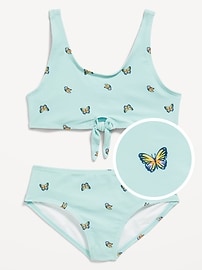 Image number 1 showing, Printed Tie-Knot Bikini Swim Set for Girls