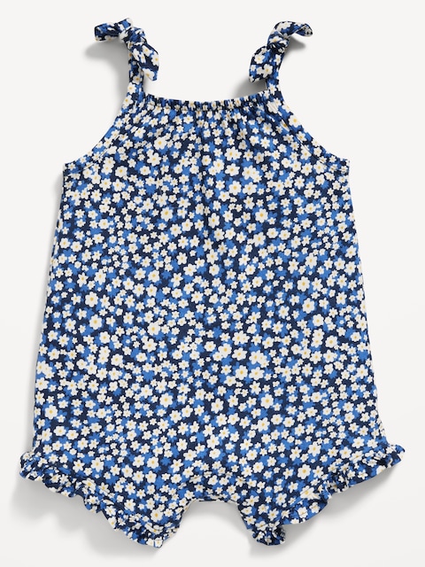 Sleeveless Tie-Knot Graphic One-Piece Romper for Baby - Blue Ditsy Floral