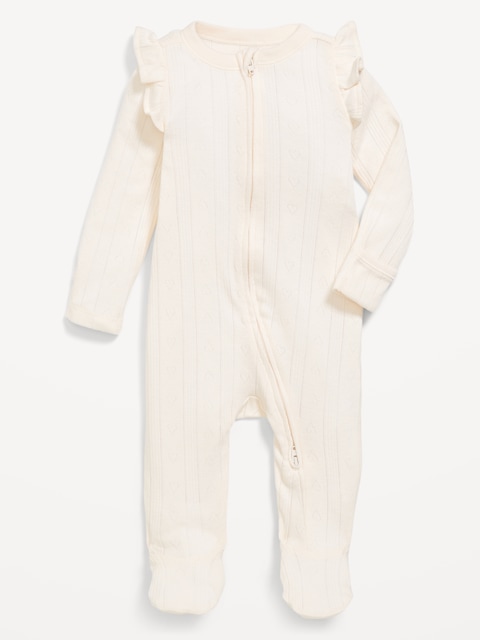 2-Way-Zip Sleep & Play Ruffled Footed One-Piece for Baby - Creme De La Creme
