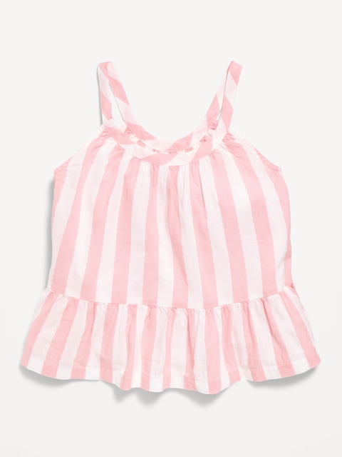 Printed Cami Peplum Top for Toddler Girls - White/Pink Stripe