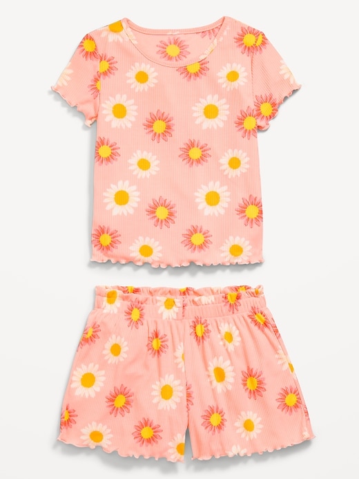 Image number 3 showing, Ribbed Lettuce-Edge Pajama Top and Shorts Set for Girls