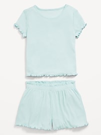 Image number 2 showing, Ribbed Lettuce-Edge Pajama Top and Shorts Set for Girls