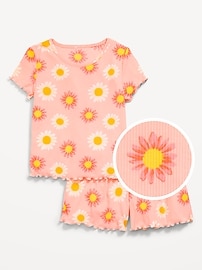 Image number 1 showing, Ribbed Lettuce-Edge Pajama Top and Shorts Set for Girls