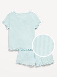 Image number 1 showing, Ribbed Lettuce-Edge Pajama Top and Shorts Set for Girls