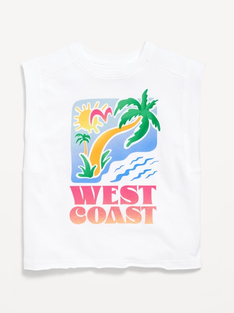 Sleeveless Muscle Graphic T-Shirt for Girls - White