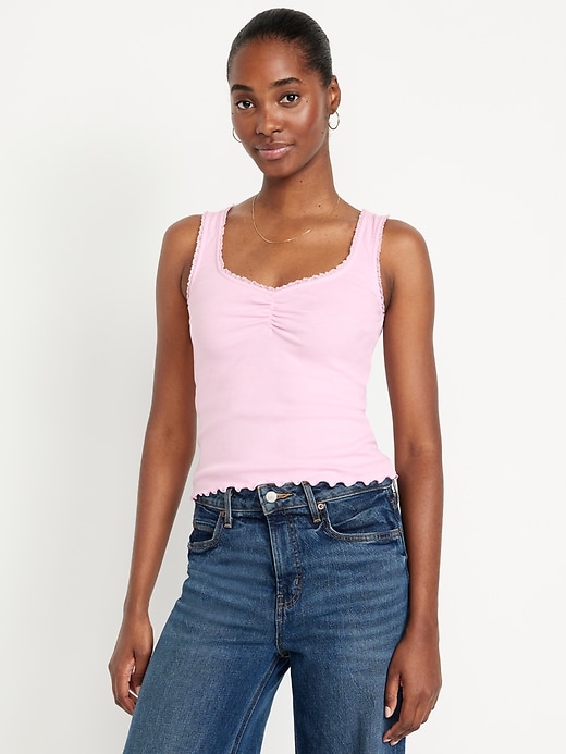Image number 1 showing, Ribbed Cinched-Front Tank Top