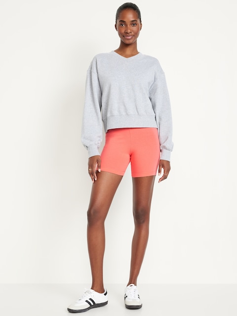 High-Waisted Jersey Biker Shorts -- 6-inch inseam - Valentine