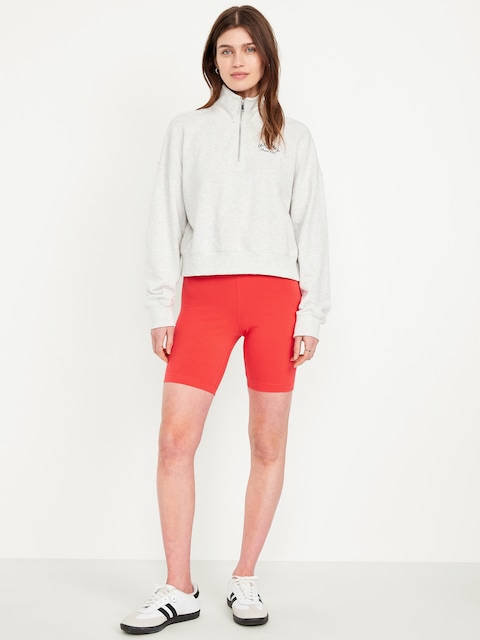 High-Waisted Biker Shorts -- 8-inch inseam - Bright Coral