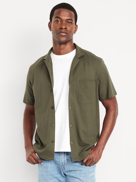 Short-Sleeve Seersucker Camp Shirt - Stone Wall