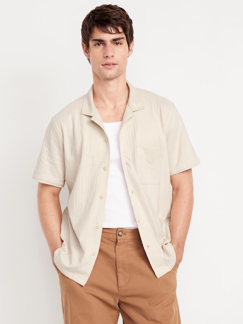 Short-Sleeve Seersucker Camp Shirt - Wish Bone