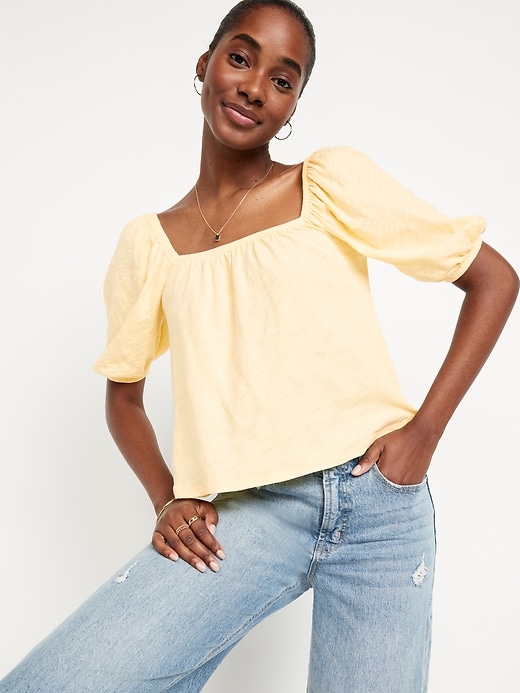 Image number 3 showing, Square-Neck Puff-Sleeve Top