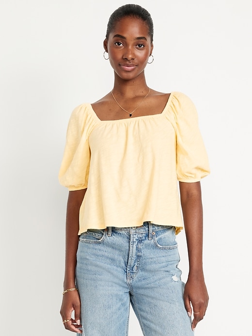 Image number 1 showing, Square-Neck Puff-Sleeve Top