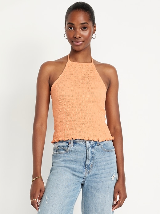 Image number 1 showing, Sleeveless Smocked Crop Top