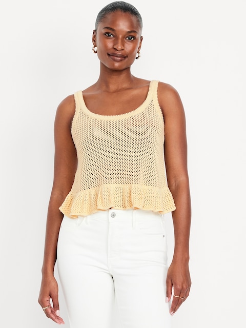 Sleeveless Open-Stitch Peplum Sweater - Sweet Butter