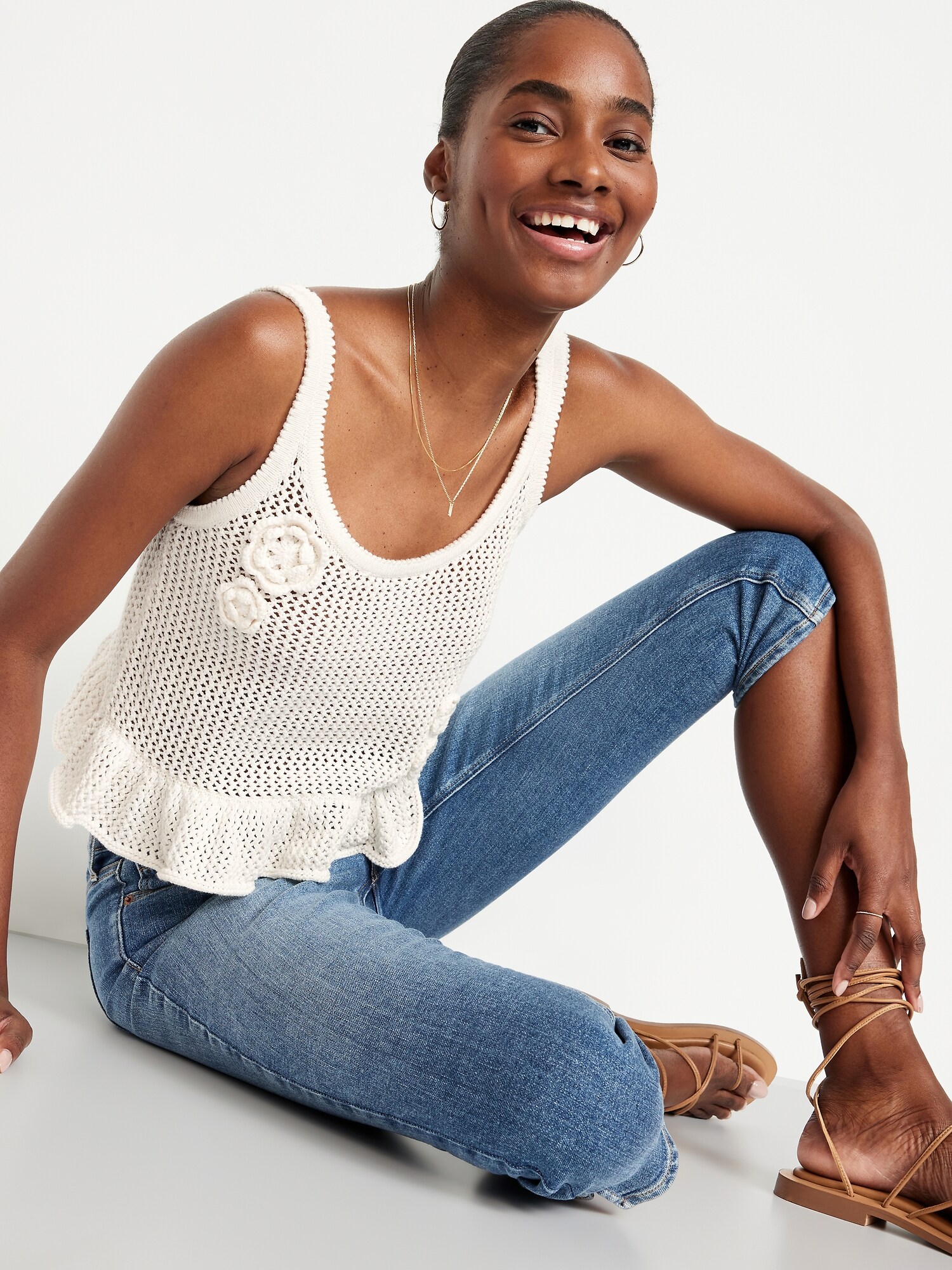 Женский свитер Old Navy Sleeveless Open-Stitch Peplum, цвет: Multifloral — фото 3