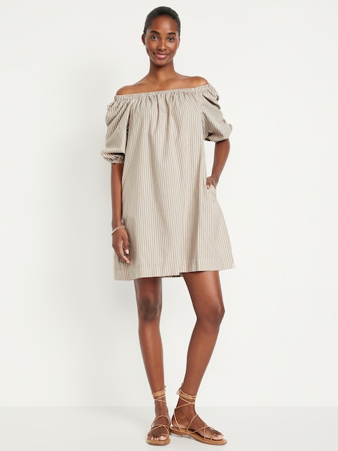 Striped Mini Swing Dress - Sea Salt/Brown Stripe