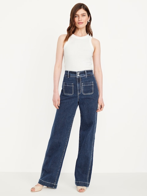 Extra High-Waisted Mariner Wide-Leg Jeans - Dark Wash