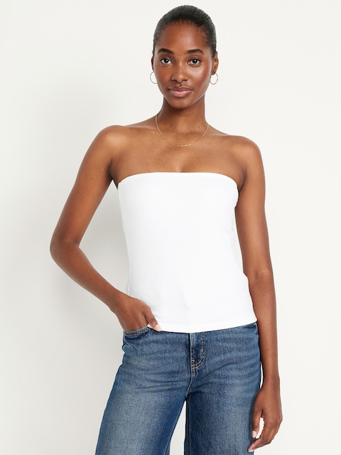 Ribbed Tube Top - White Lilies