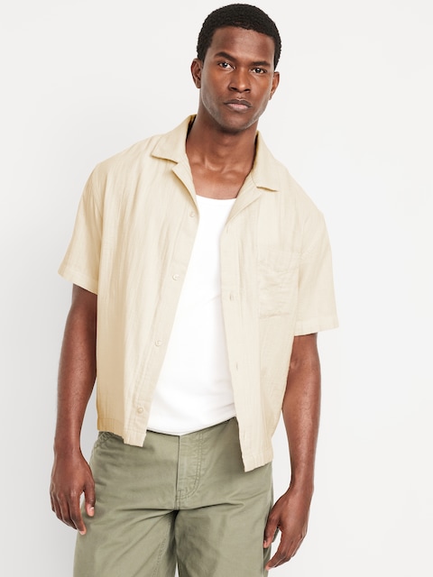 Short-Sleeve Cropped Heavyweight Camp Shirt - Creme De La Creme