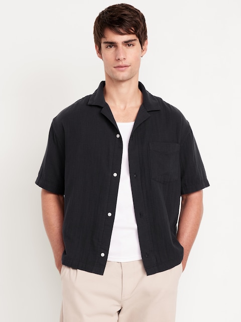 Short-Sleeve Cropped Heavyweight Camp Shirt - Panther