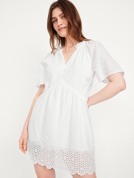 Image number 3 showing, Split-Neck Mini Swing Dress