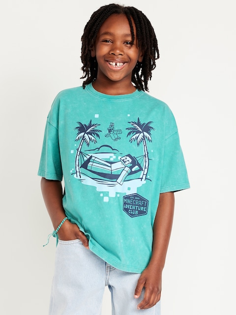 Oversized Minecraft™ Gender-Neutral Graphic T-Shirt for Kids - Blue Wing Teal