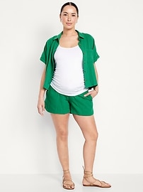 Image number 1 showing, Maternity Foldover-Waist Pull-On Shorts -- 4-inch inseam