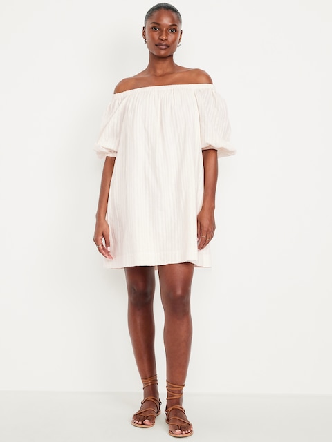 Textured-Dobby Mini Swing Dress - Sea Salt