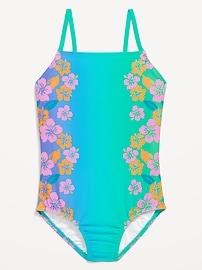 Image number 1 showing, Printed Back Cutout One-Piece Swimsuit for Girls